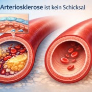 arteriosklerose-schicksal Illustration einer verengten Arterie mit Plaqueablagerungen im Vergleich zu einer gesunden Arterie bei Arteriosklerose