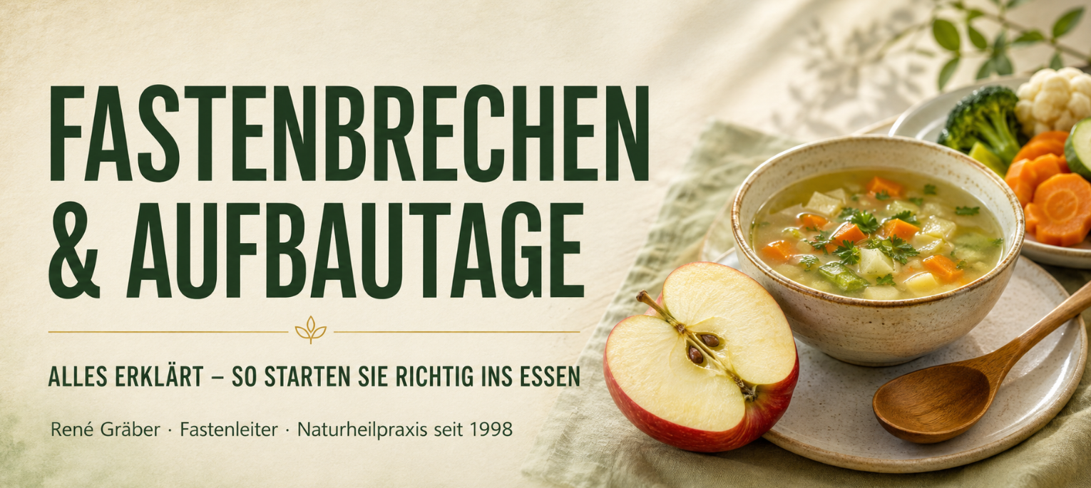 Fastenbrechen und Aufbautage nach dem Heilfasten – alles erklärt von Fastenleiter René Gräber, Naturheilpraxis seit 1998.