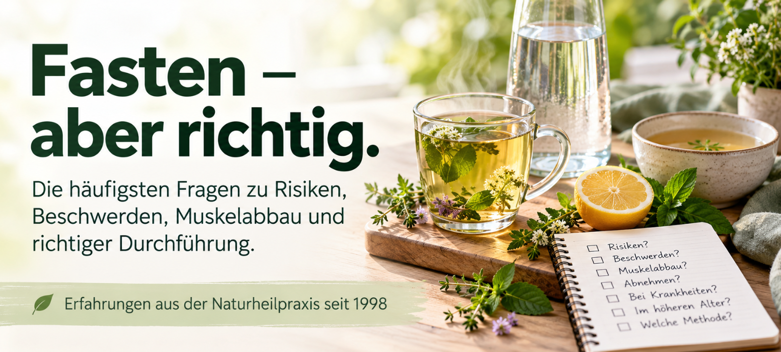 Heilfasten richtig durchführen – häufige Fragen zu Risiken, Beschwerden, Muskelabbau und Fastenmethoden