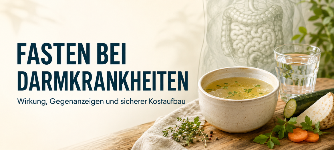 Fasten bei Darmkrankheiten – Gemüsebrühe, Wasser und anatomische Darmdarstellung zu Wirkung, Gegenanzeigen und sicherem Kostaufbau
